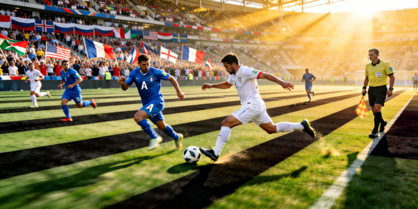 世界杯小组赛A组两支球队在绿茵场上激烈对抗的比赛场景